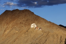 beautiful mountain range with temple at leh,ladakh