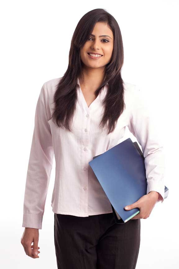 female executive carrying a file of documents