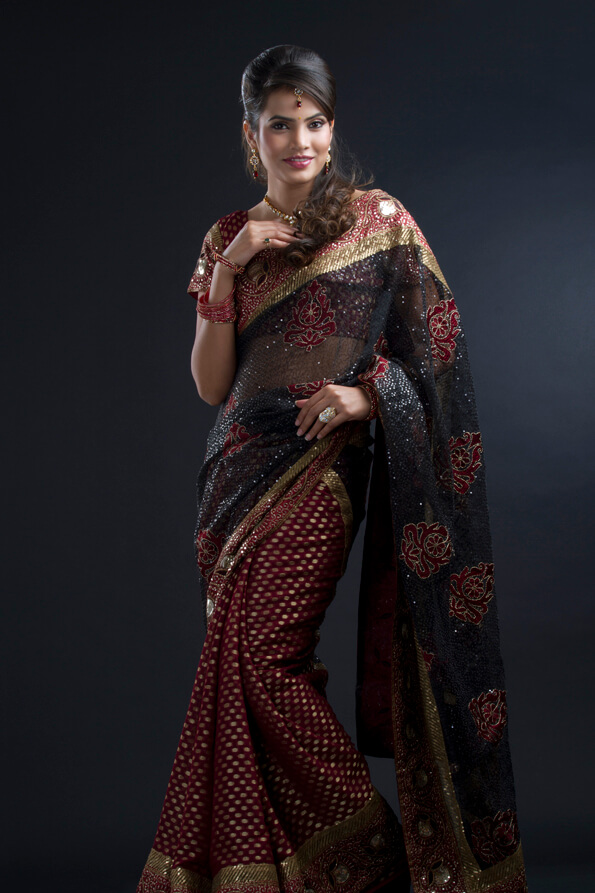 full portrait of an Indian girl in a desiigner saree