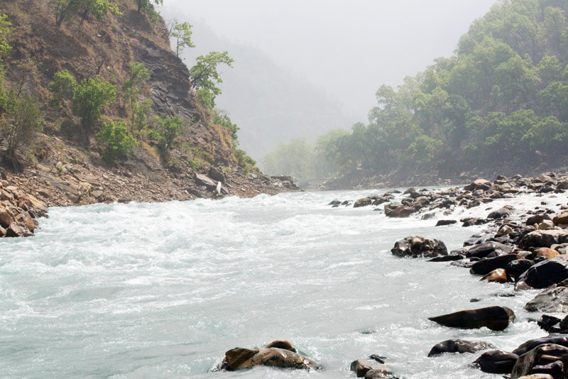 panoramic view of a flowing river water in natural environment
