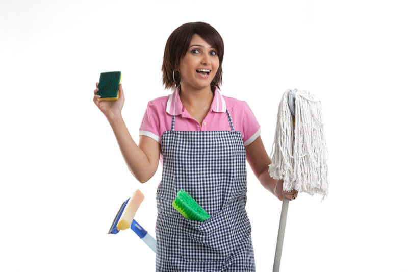 woman all set to start cleaning