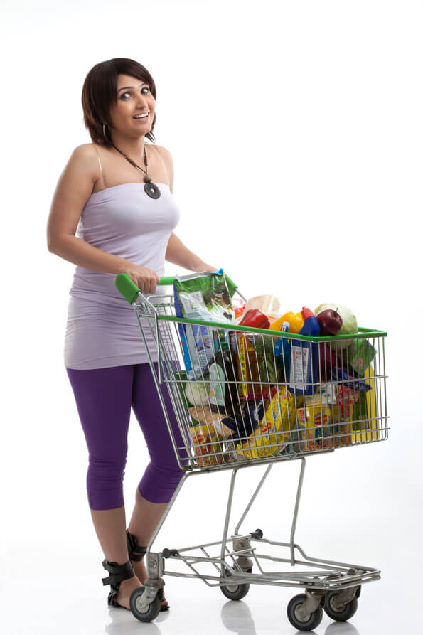young woman with shopping trolley