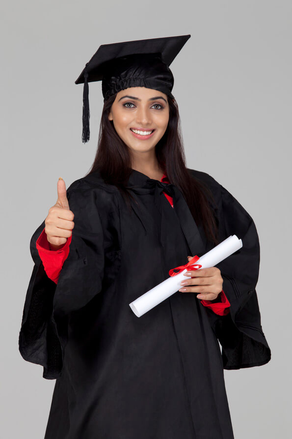 girl showing thump up with degree in hand