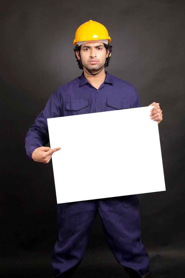 man holding white blank board