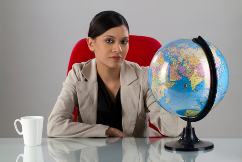 business woman with world globe map