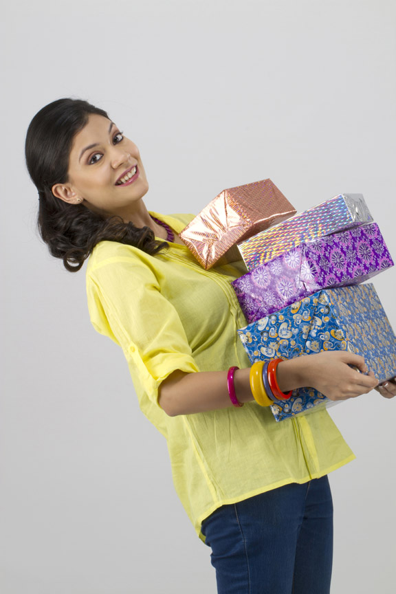 girl carrying gifts