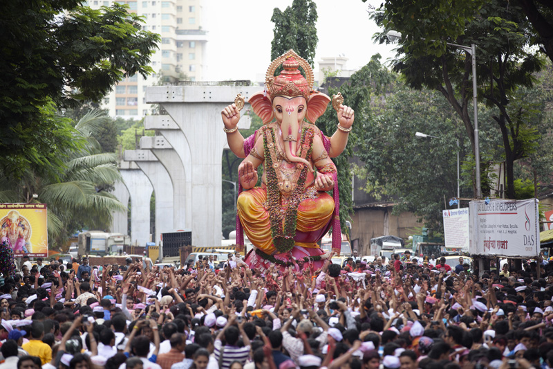 people during ganesh visarjan festival in india 