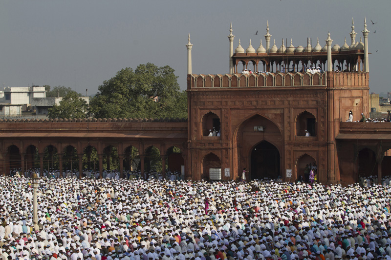 mass prayer at mosque during eid festival