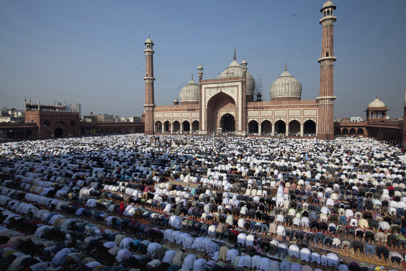 prayer meeting at jama masjid mosque in old delhi 