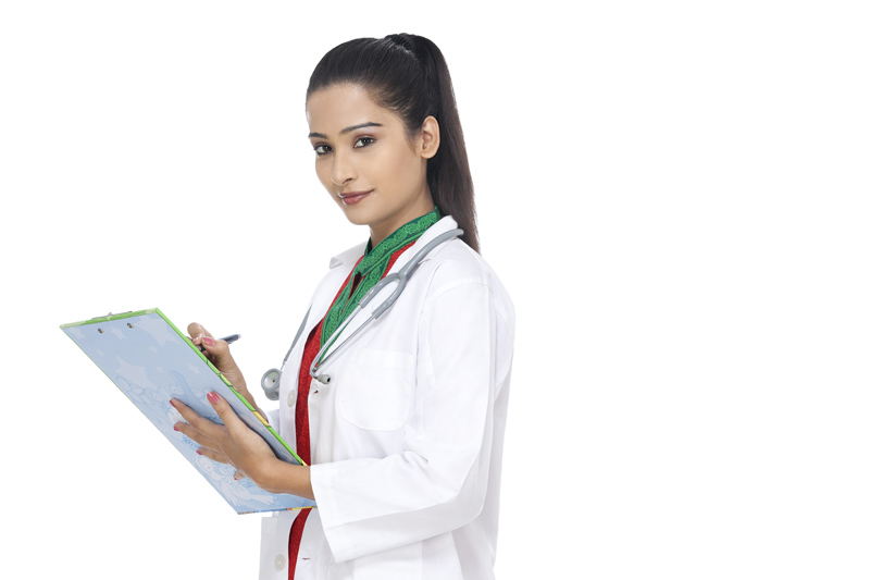 a girl doctor with cardboard in ahnd