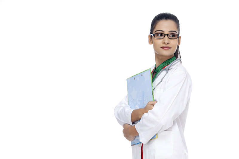 side pose of a doctor in labcoat