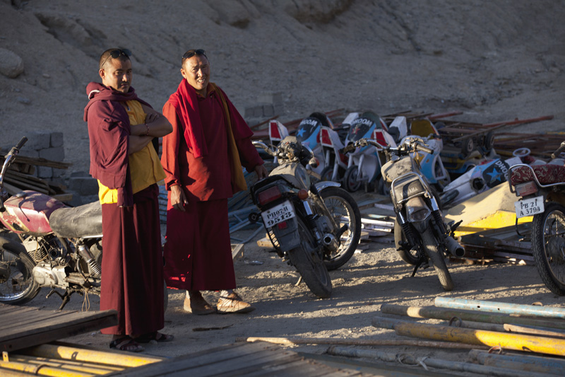 motor cycles and tibetan monks
