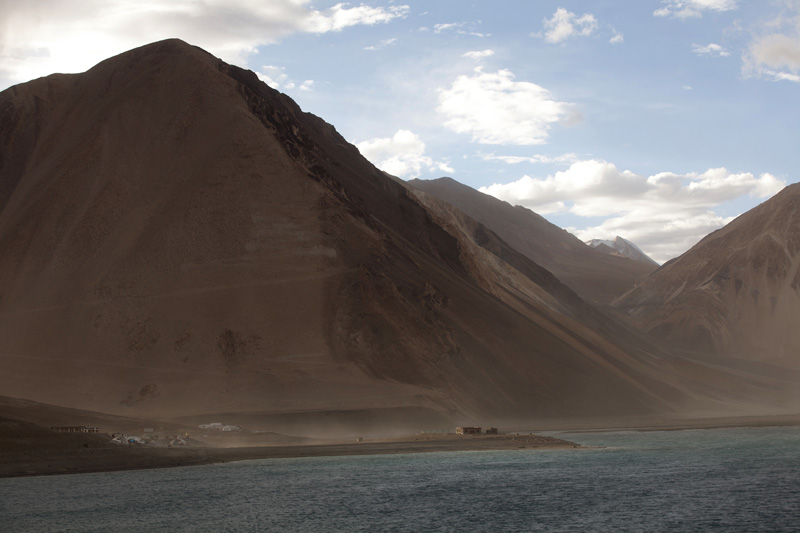 mountain range of leh ladakh along river side 