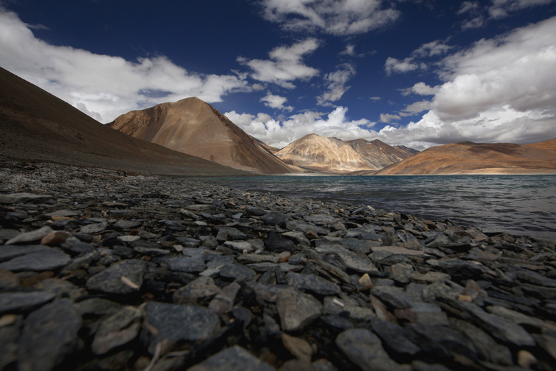 view of ladakh mountains from lake side