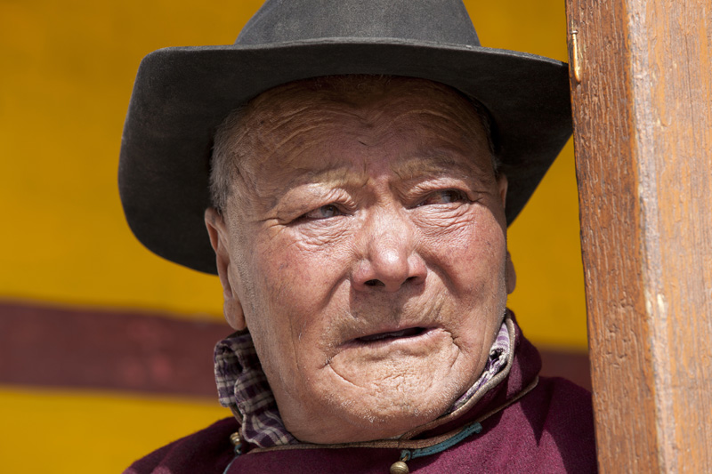 aged ladakhi man looking away from the camera 