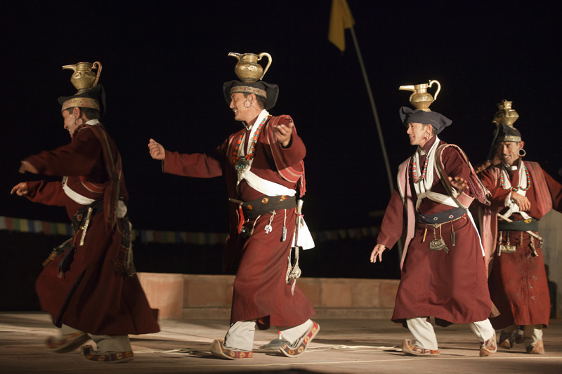 ladakhi men performing at local festival in leh,ladakh