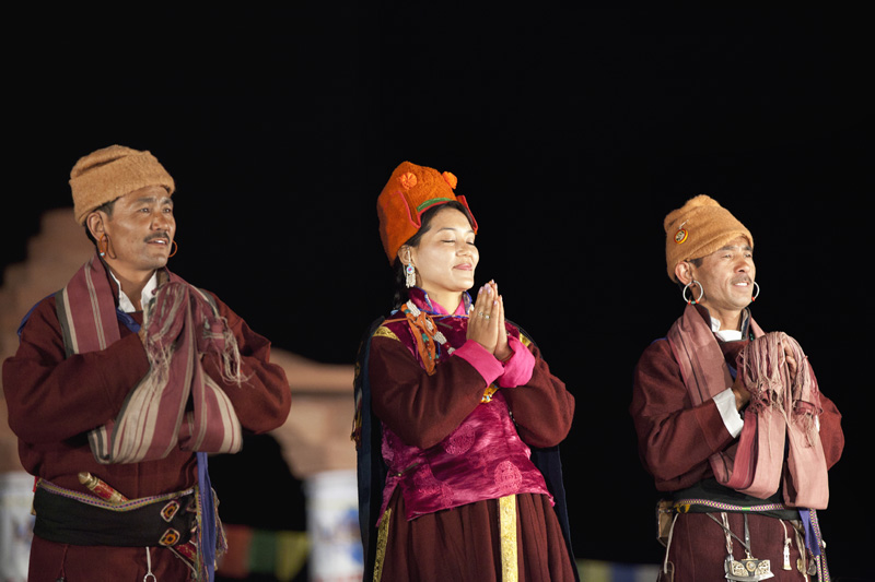ladakhi people praying in festival