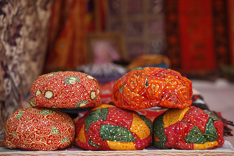 colourful turbans displayed at the local market of rajasthan
