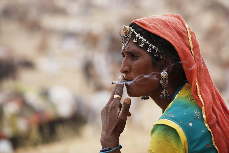 village woman smoking beedi 