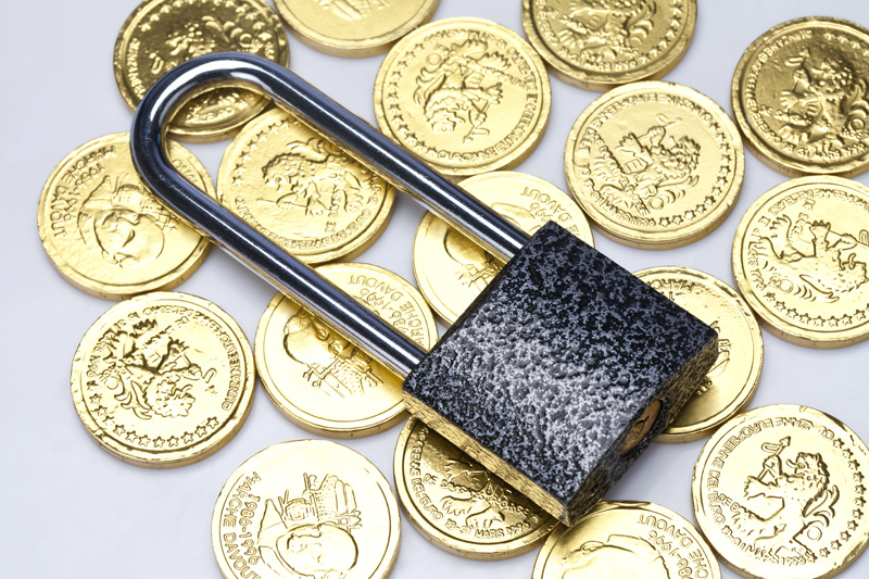 gold coins and lock
