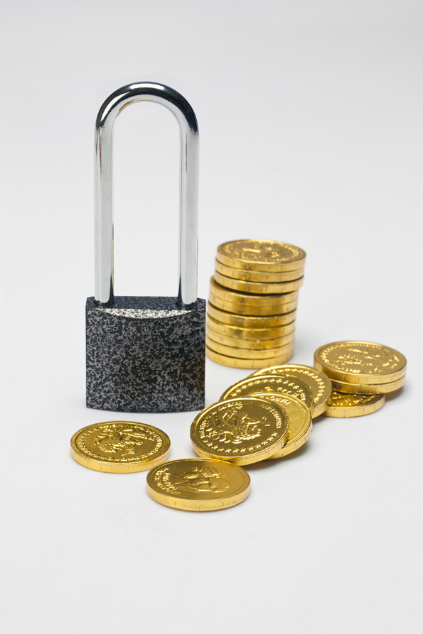 gold coins with lock