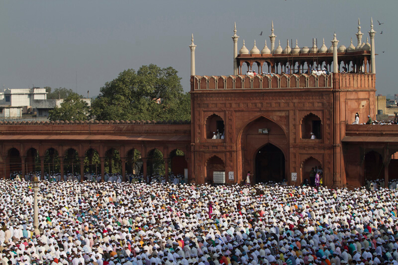 mass prayer at jama masjid during eid festival