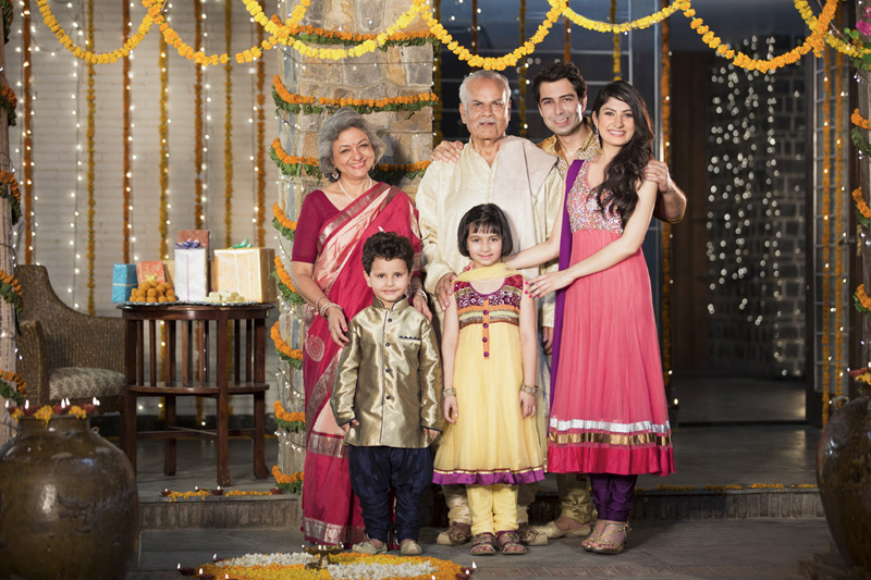 family celebrating diwali