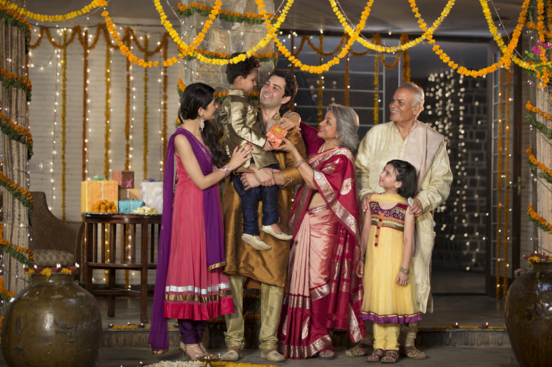 family celebrating diwali together 