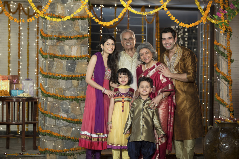 family enjoying diwali festival together 