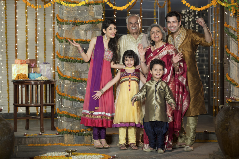 family enjoying diwali festival together 