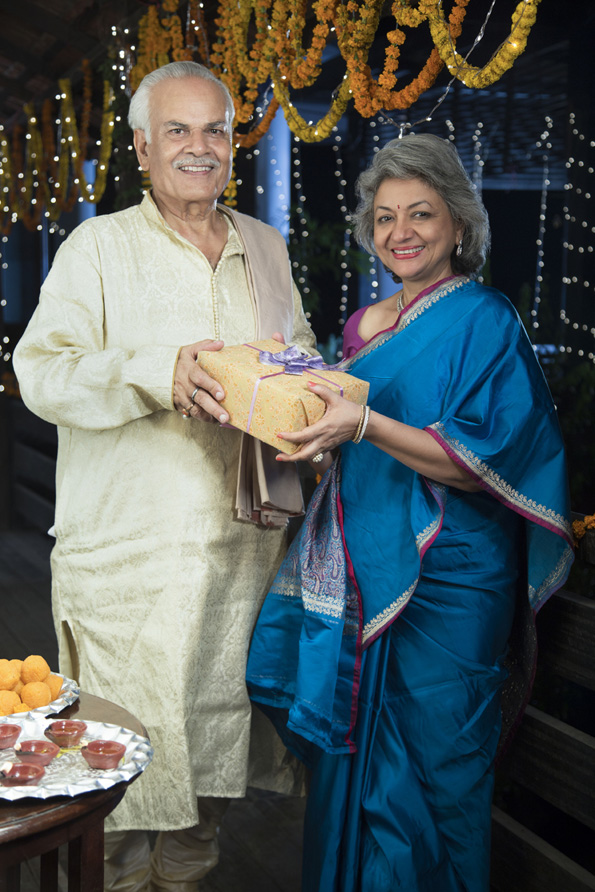 old couple celebrating diwali