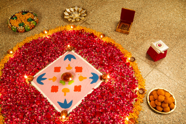 flower rangoli for diwali pooja