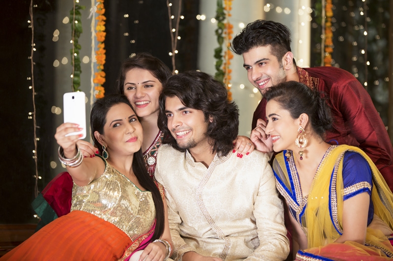 group of friends celebrating diwali together 