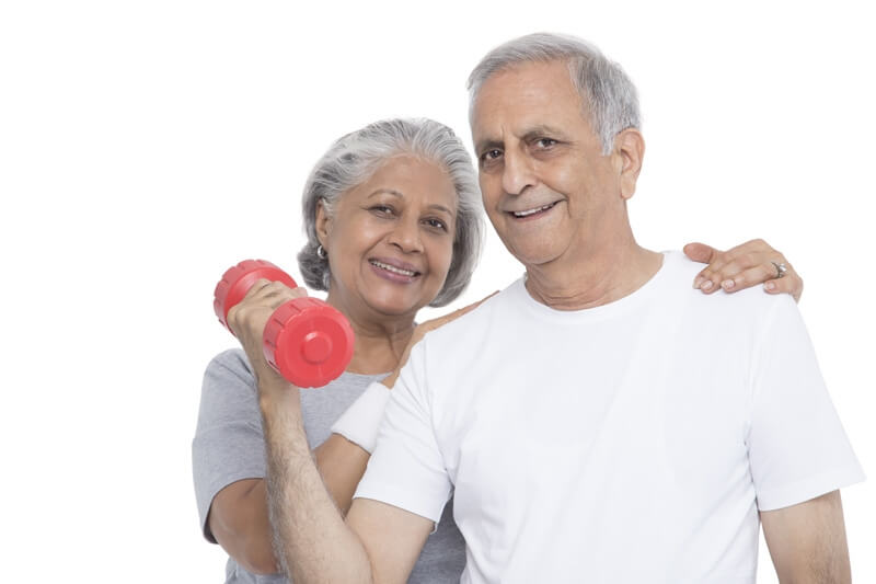 old couple working out with dumbbells 