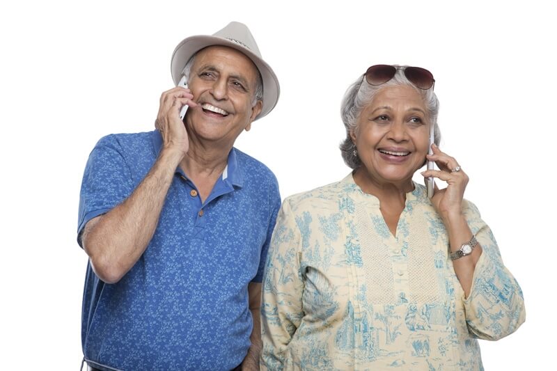 old couple talking on phone