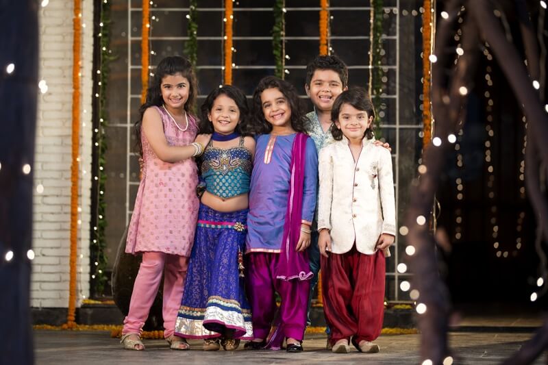 young group of kids celebrating diwali