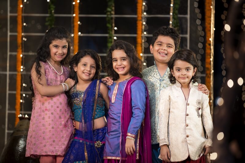 young group of kids celebrating diwali