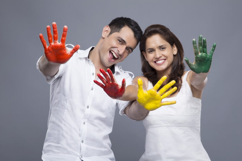 couple with painted hands 