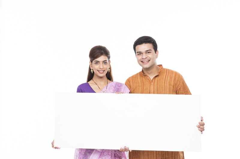 hindu couple with a message board 