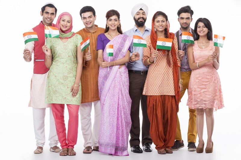 people from all religions with indian flag