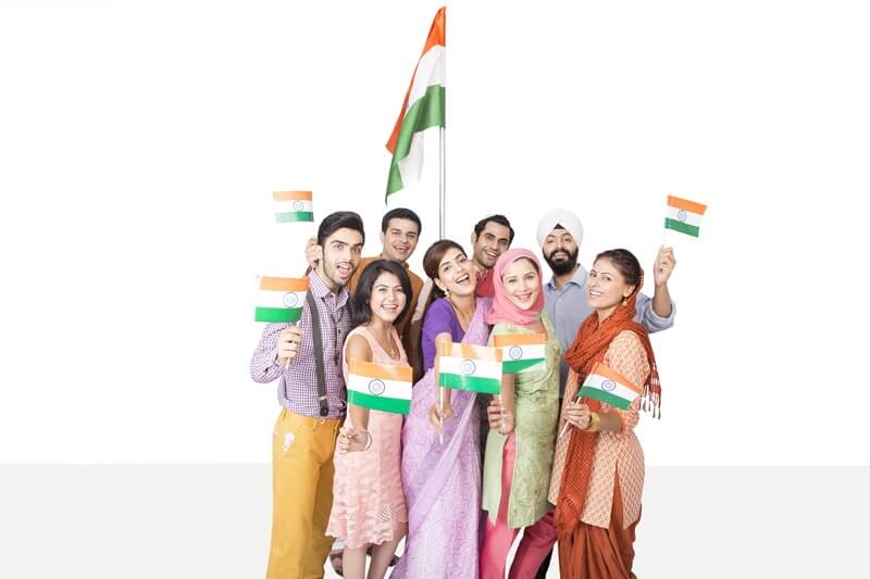 people from all religions with indian flag