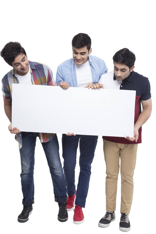 three friends showing placard