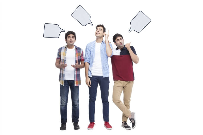 three boys with thought box above