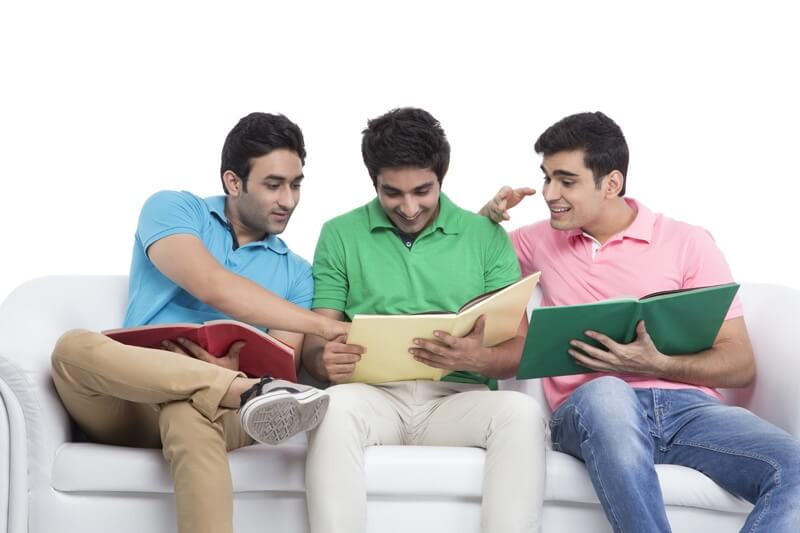 three friends reading book