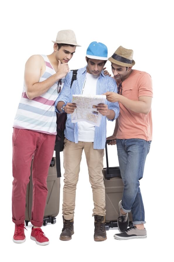 friends checking travel map