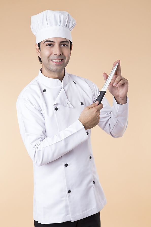 chef with knife in hand