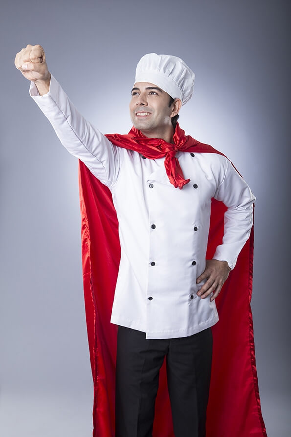 chef posing with cape