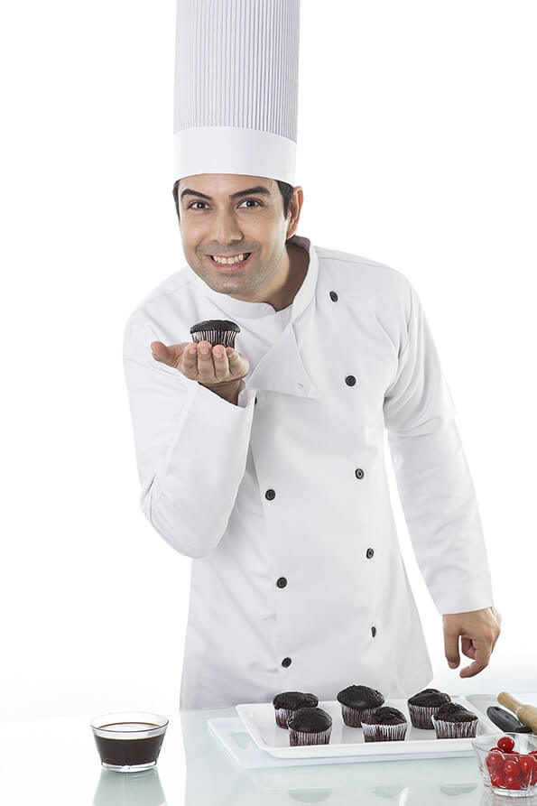 chef with cupcakes