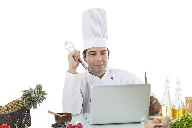 chef working on laptop
