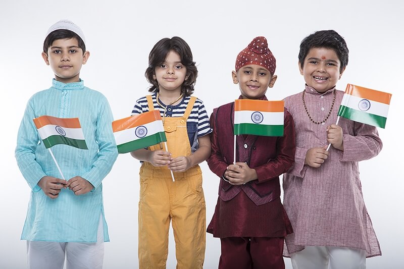 kids from different religions with national flag 